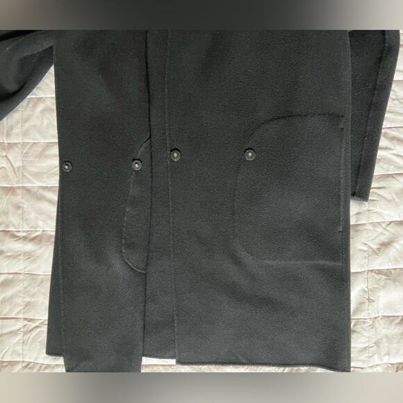 Theory Wool Cashmere Black Long Trench Overcoat Classic Timeless Luxury - Large - Picture 2 of 11